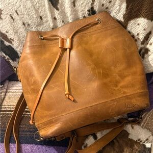 Love 41 Tobacco Tan Leather Women's bucket bag Drawstring